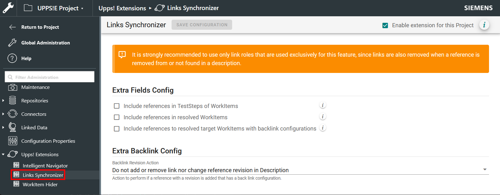 Links Synchronizer Administration